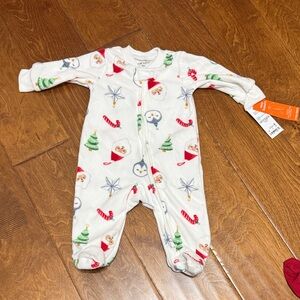 NWT Size 3M Carter' Fleece Holiday Footie with Red and Green Accents